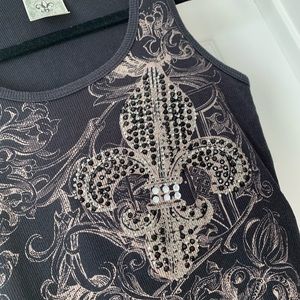 Vocal embellished ribbed tank top